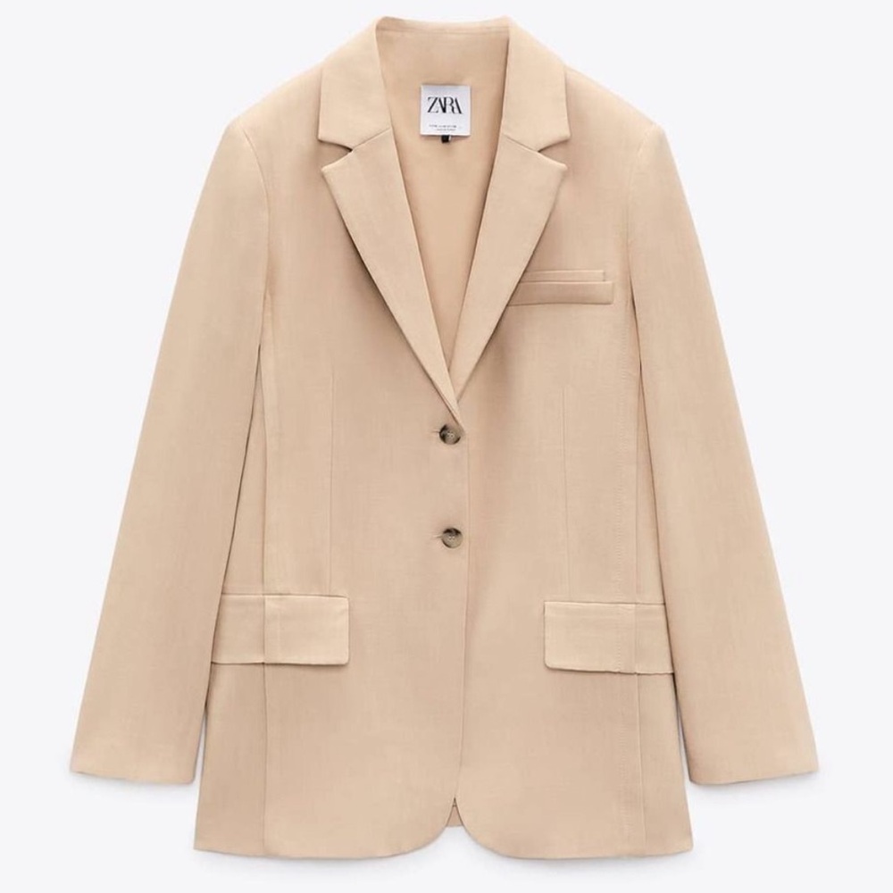 ZARA Menswear Style Beige Blazer - Light Tan Oversized Long Coat Size Small S